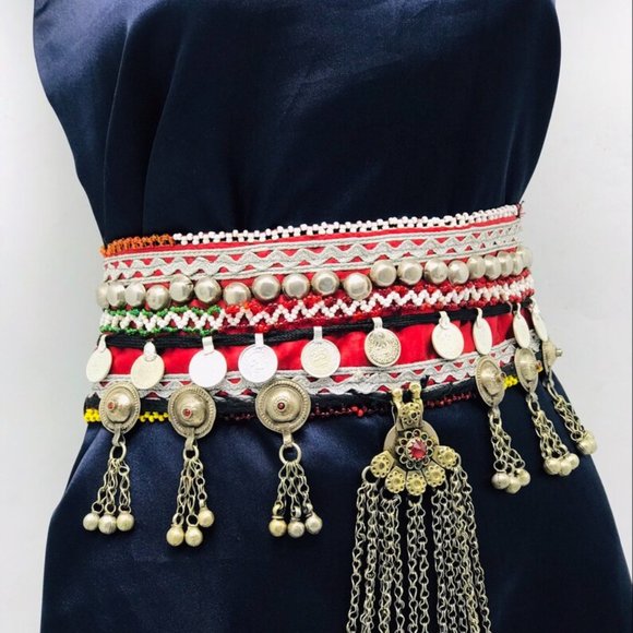 Vintage Afghan Kuchi Belt: Turkman Hanging Beads, Tribal Ornament